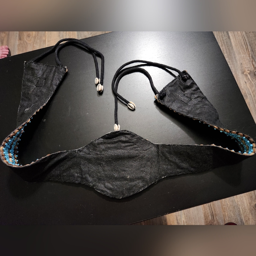 Beaded Turquoise and Brown Belt with Shell Accents - Picture 6 of 8